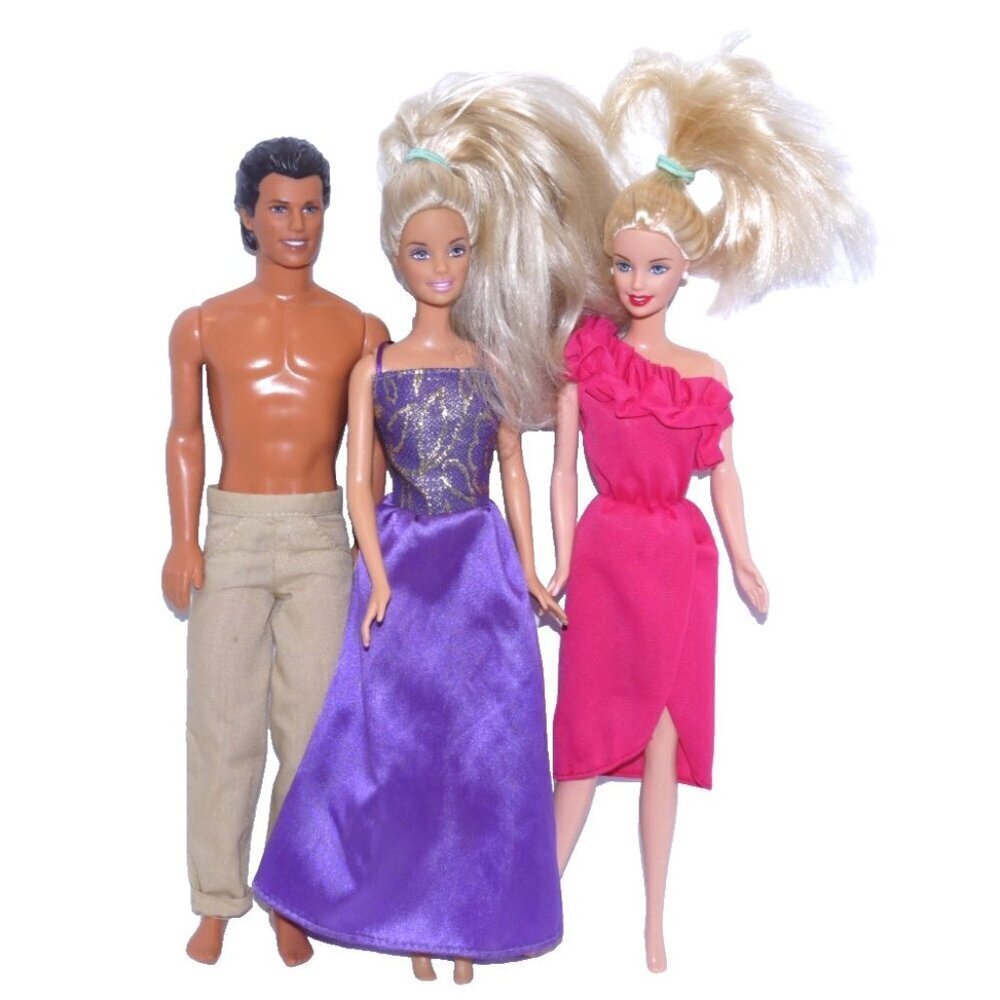 BARBIE & Ken set of 3 vintage dolls clothes don't match dolls "as is" Mattel